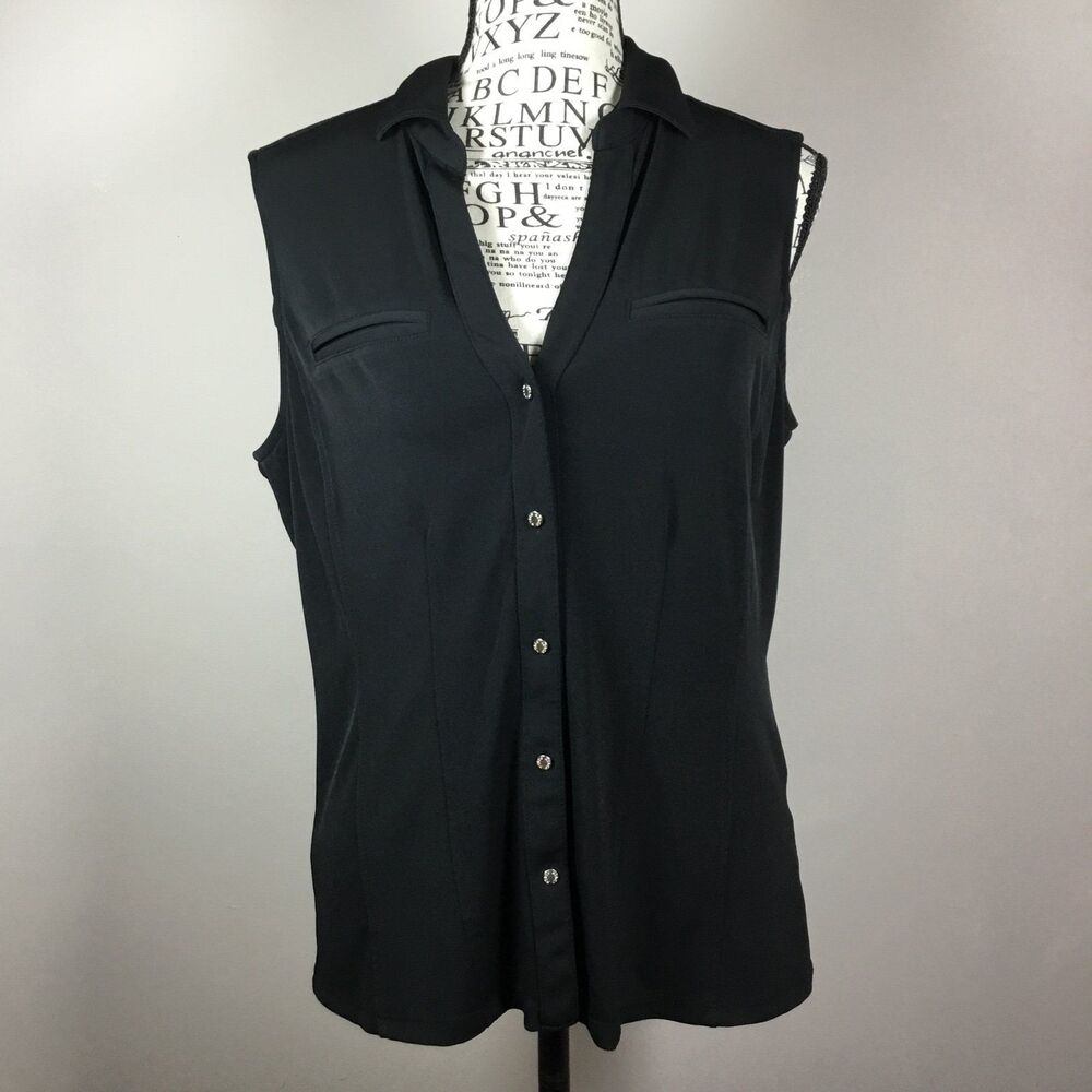 Sleeveless black button down top with collar business casual classy minimalist S